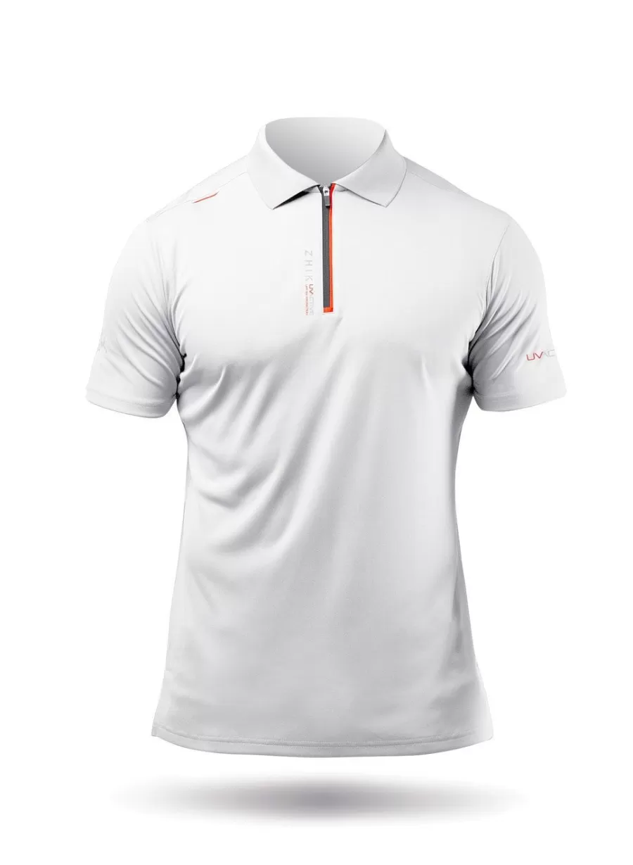 Online Zhik Polo De Sport Uvactive Zip Pour Hommes - Blanc